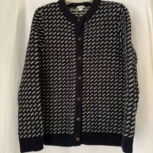 L.L.Bean vintage 100% wool Nordic Birdseye pattern cardigan sweater